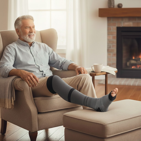 Nachtcompressiekousen tot aan de dijen